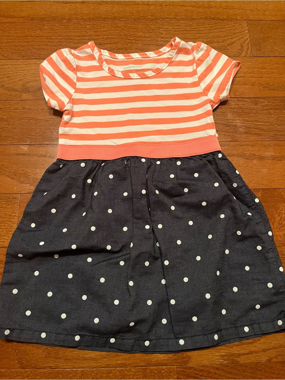 healthtex Coral Stripe Top with Navy Polka Dot Skirt Dress